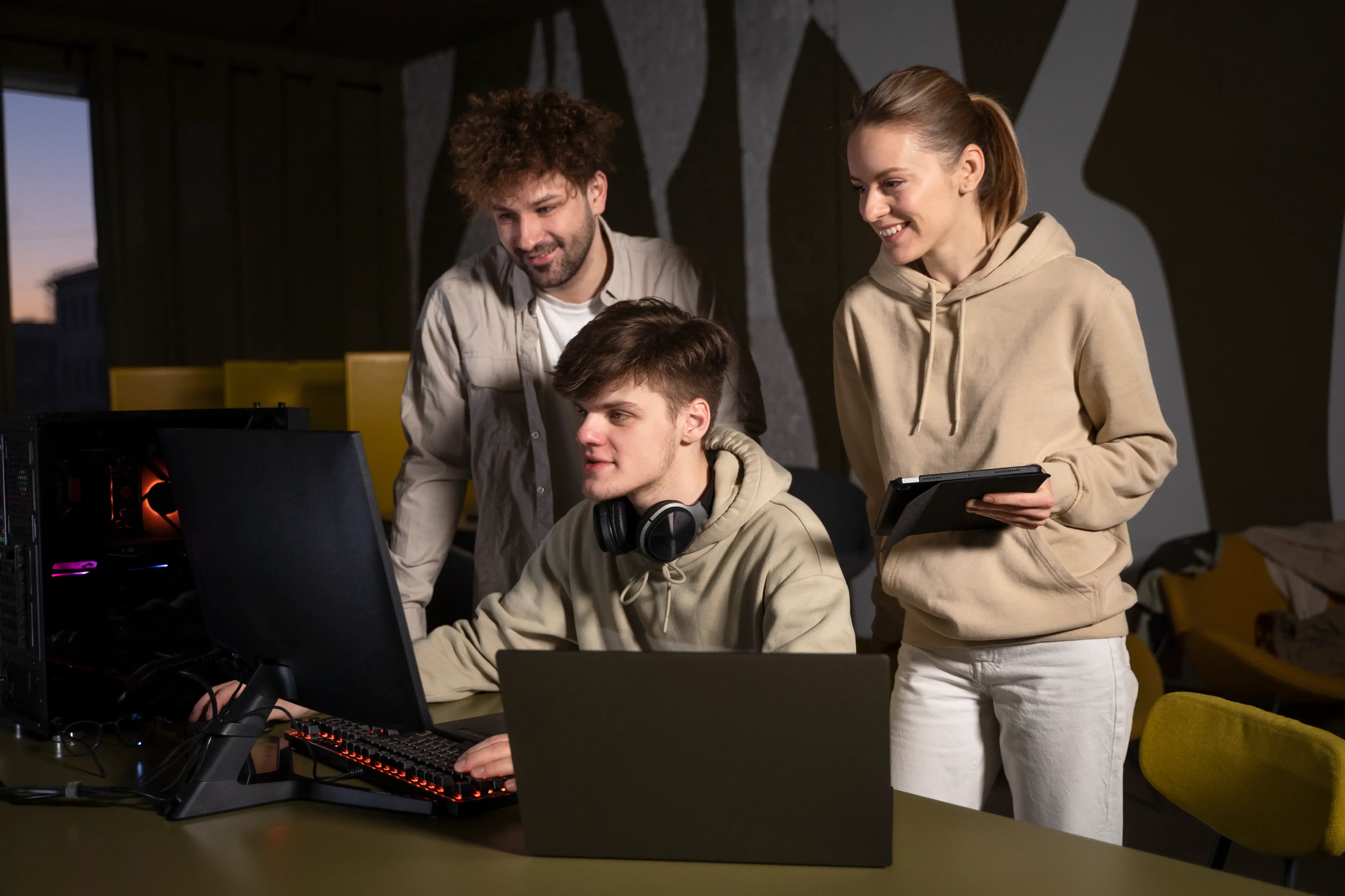 Student working on a Unity game project